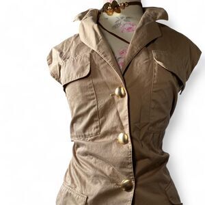 Italian Vintage Gold Hardware Women's Tan Utility Dress